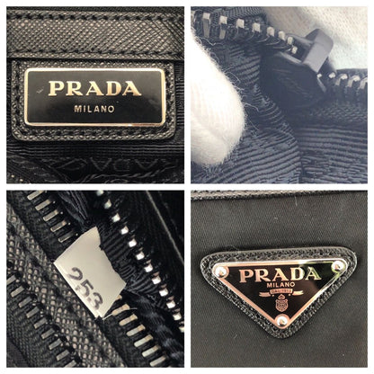 Prada Tessuto Saffiano Black Silver Nylon Leather Shoulder Bag — view 4