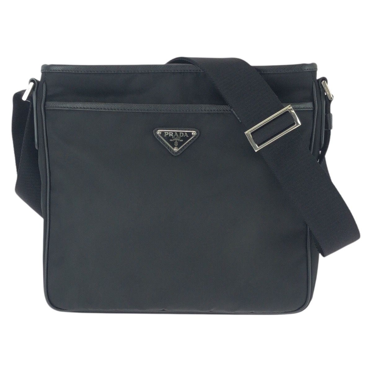 Prada Tessuto Saffiano Black Silver Nylon Leather Shoulder Bag