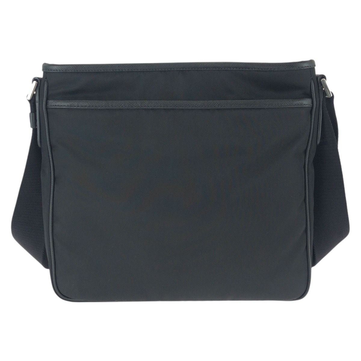 Prada Tessuto Saffiano Black Silver Nylon Leather Shoulder Bag — view 2