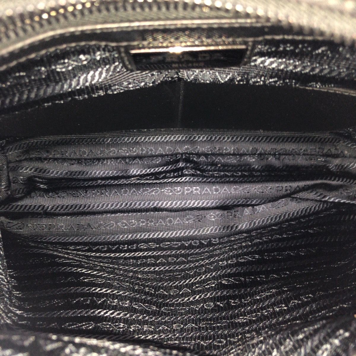Prada Tessuto Saffiano Black Silver Nylon Leather Shoulder Bag — view 8