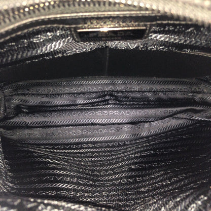 Prada Tessuto Saffiano Black Silver Nylon Leather Shoulder Bag — view 8