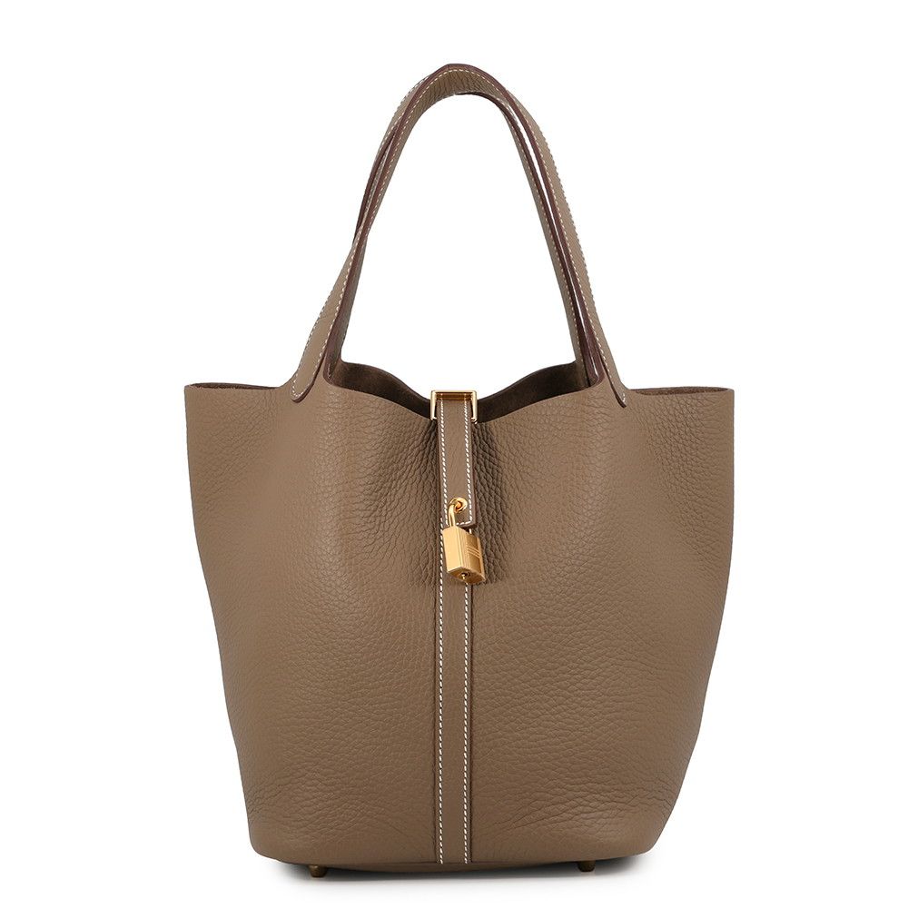 Hermes Picotin Lock MM Etoupe Gold Taurillon Clemence Handbag