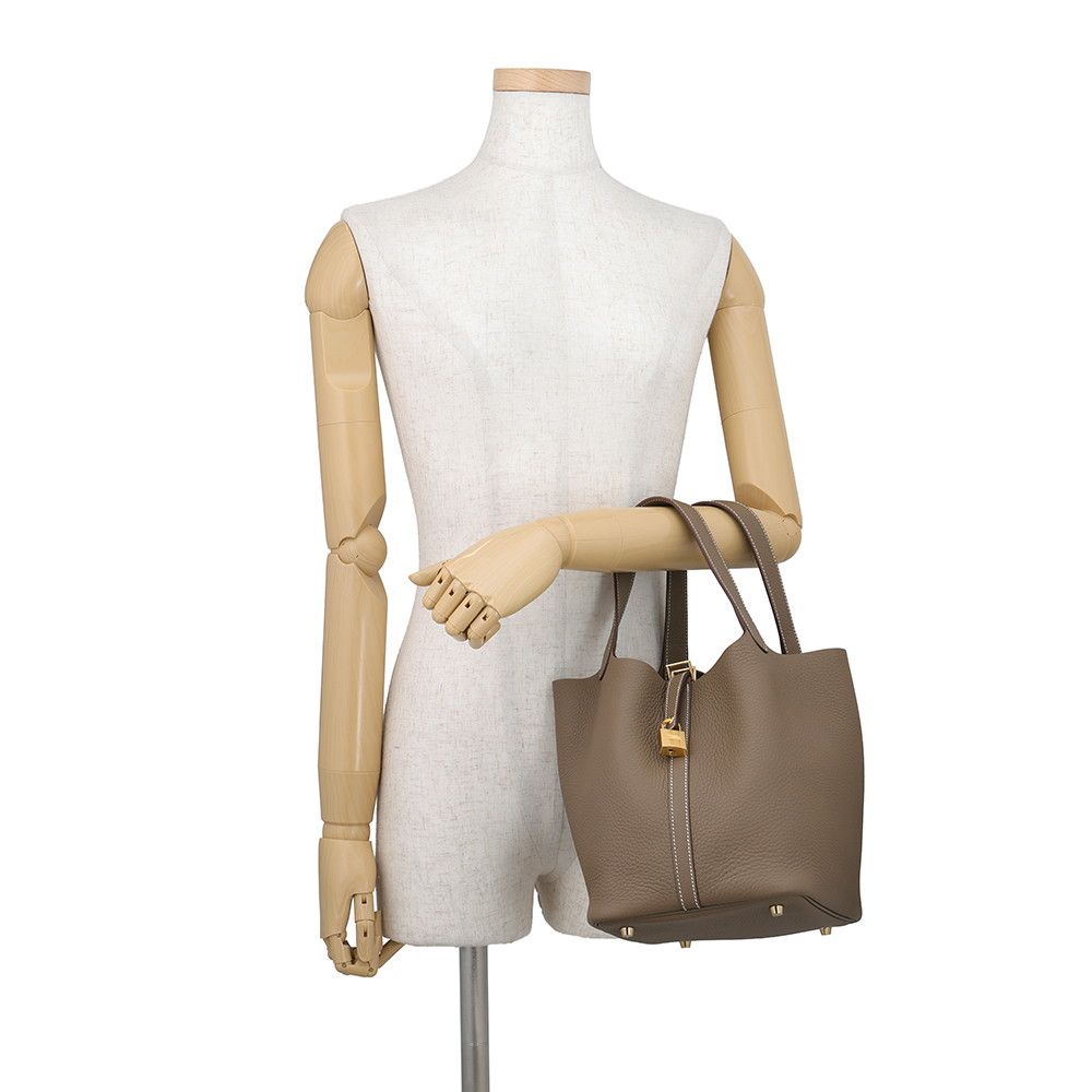 Hermes Picotin Lock MM Etoupe Gold Taurillon Clemence Handbag — view 4