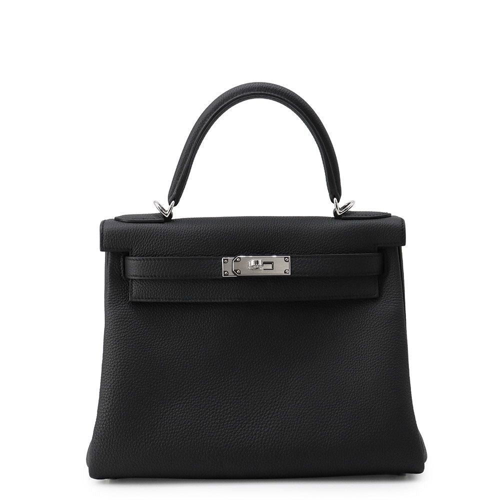 Hermes Handbag Kelly 28 Retourne Black Silver Togo 2-Way Bag