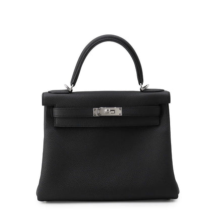 Hermes Handbag Kelly 28 Retourne Black Silver Togo 2-Way Bag