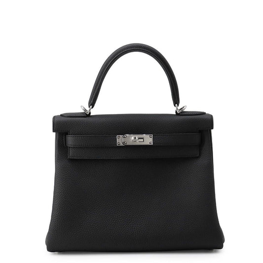 Hermes Handbag Kelly 28 Retourne Black Silver Togo 2-Way Bag