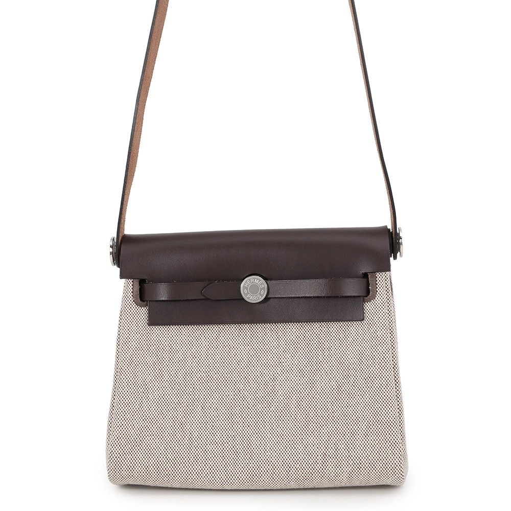 Hermes Shoulder Bag Herbag Zip Mini Ecru Ebene Silver Toile Ash Vache Hunter