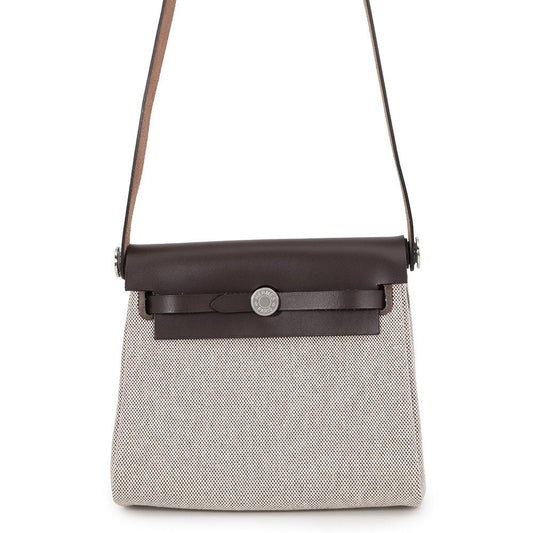 Hermes Shoulder Bag Herbag Zip Mini Ecru Ebene Silver Toile Ash Vache Hunter