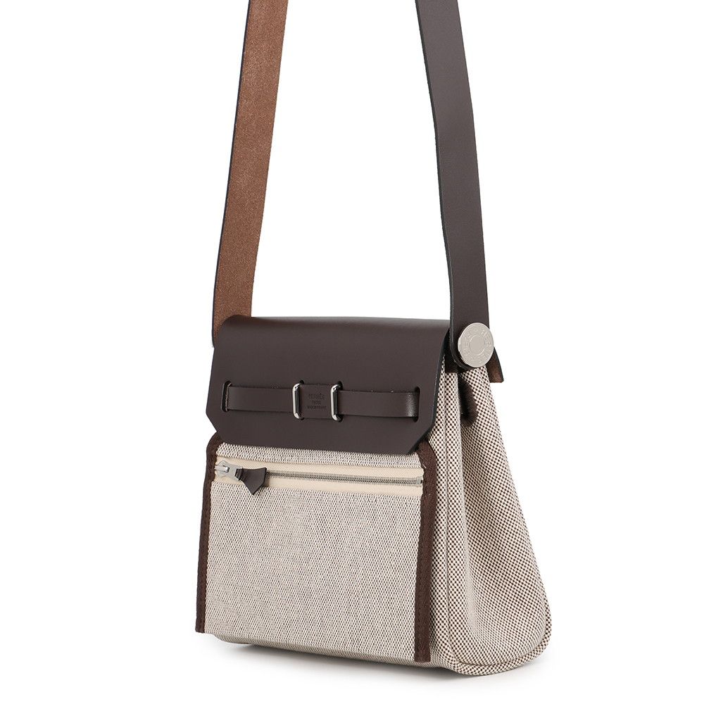 Hermes Shoulder Bag Herbag Zip Mini Ecru Ebene Silver Toile Ash Vache Hunter — view 2