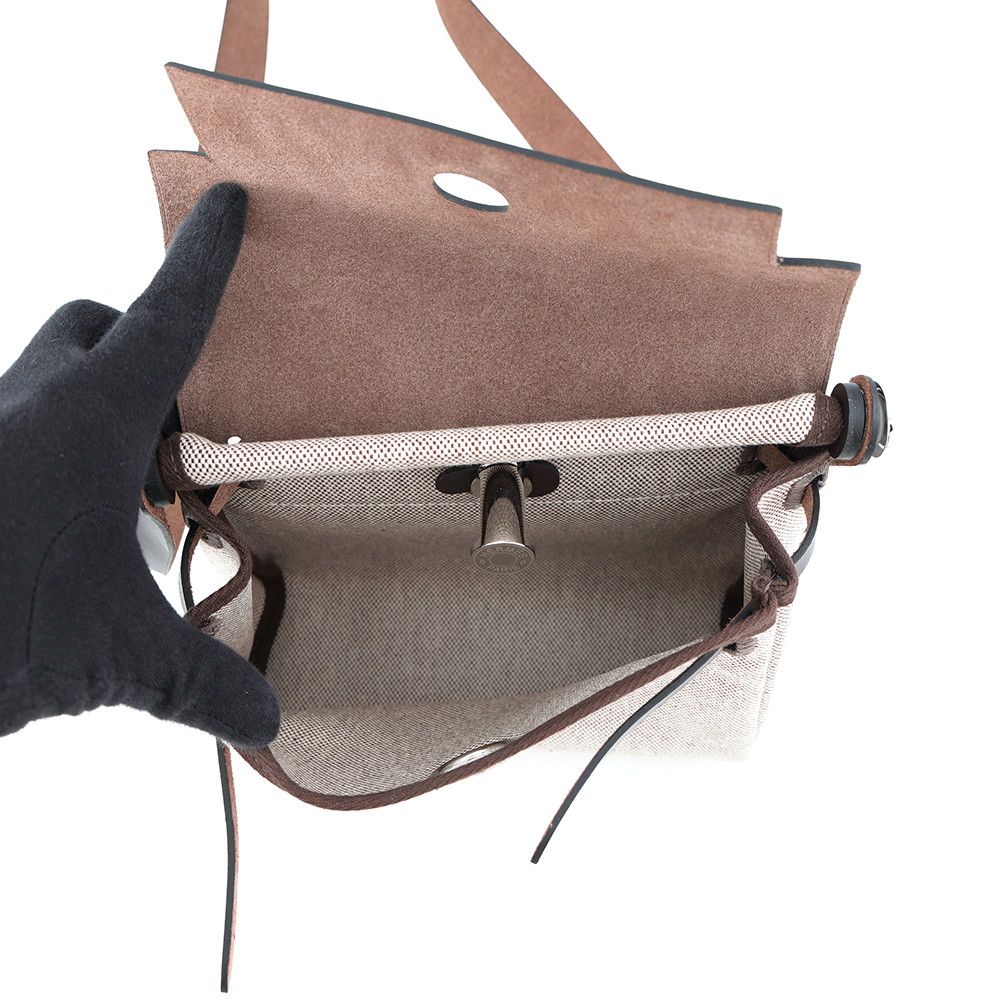 Hermes Shoulder Bag Herbag Zip Mini Ecru Ebene Silver Toile Ash Vache Hunter — view 5