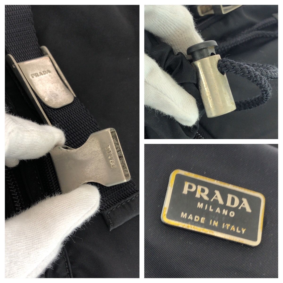 Prada Tessuto Triangular Black Silver Nylon Backpack — view 6