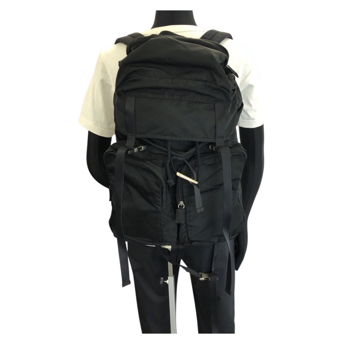 Prada Tessuto Triangular Black Silver Nylon Backpack — view 7