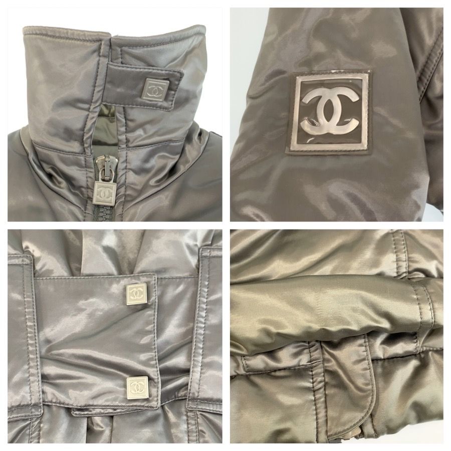 Chanel Sports Line CC Logo Gray Silver Down Coat Zip Upcoat — view 4