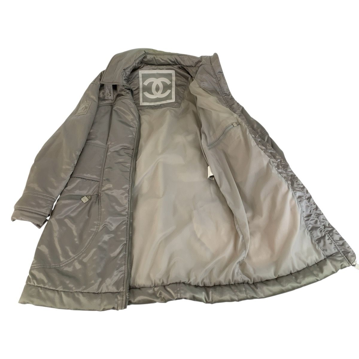 Chanel Sports Line CC Logo Gray Silver Down Coat Zip Upcoat — view 8