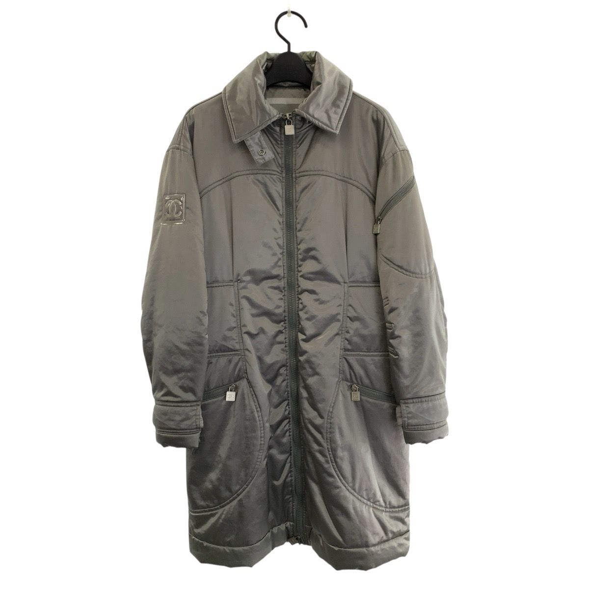 Chanel Sports Line CC Logo Gray Silver Down Coat Zip Upcoat