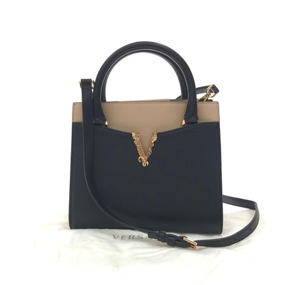 Versace 2-Way Bag Handle Shoulder Virtus Black Beige