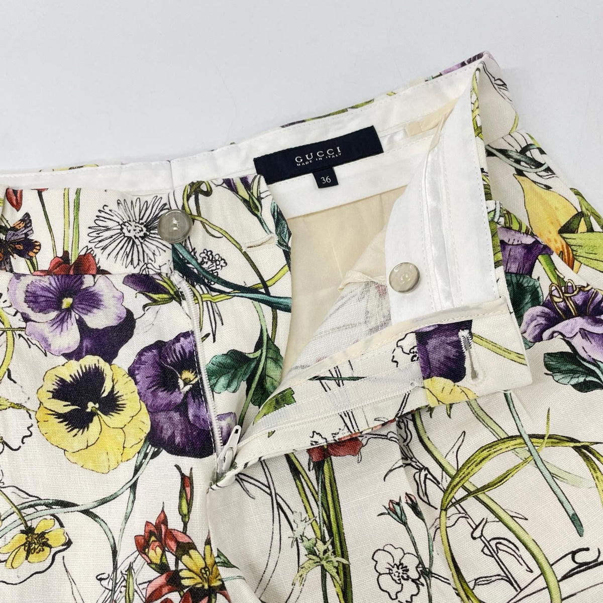 Gucci Ivory Linen Floral Shorts 36 — view 5