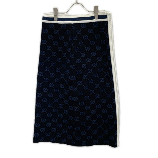 Gucci Navy GG Fine Cotton Jacquard Skirt
