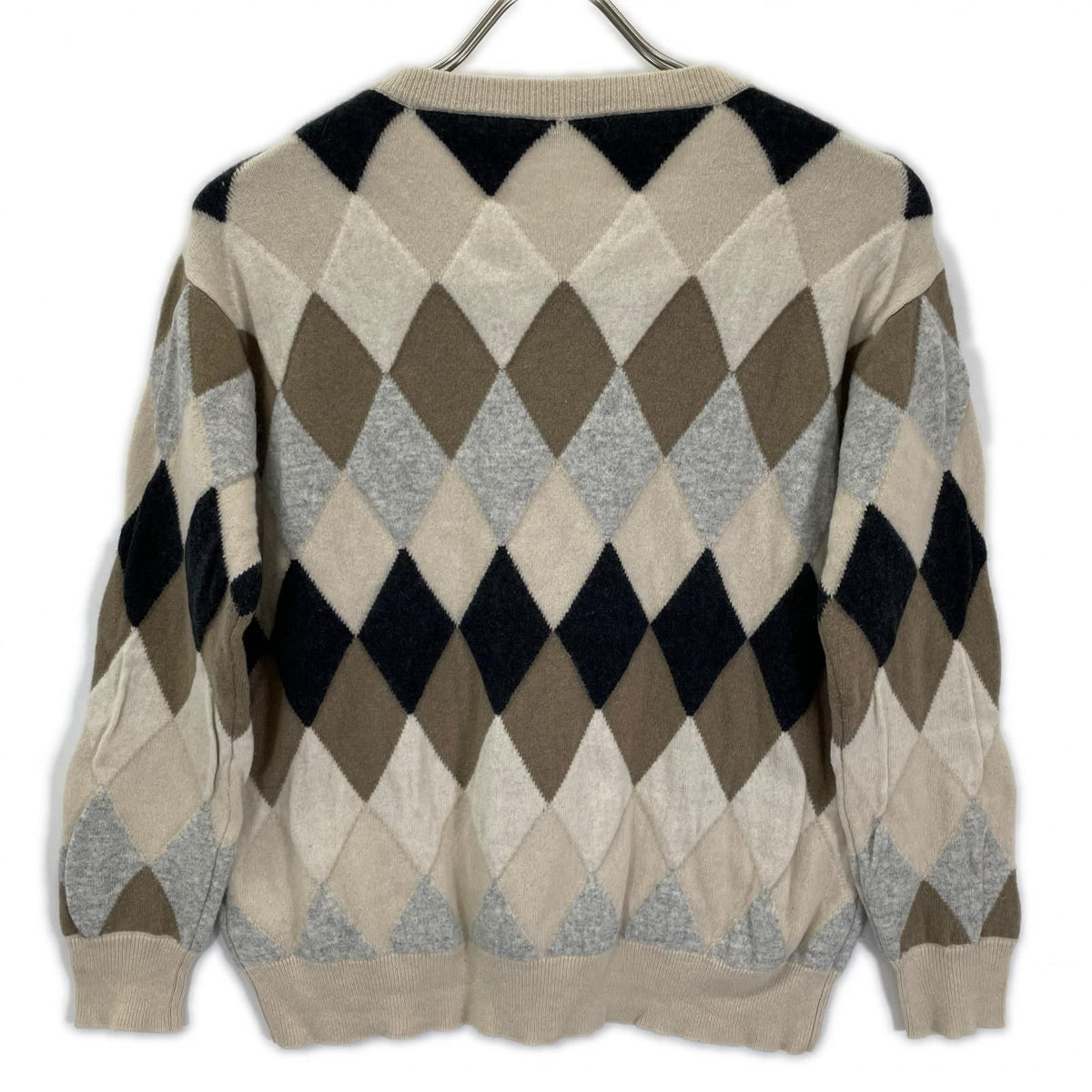Brunello Cucinelli White Wool Cashmere Argyle Check Knit Top Sweater — view 2