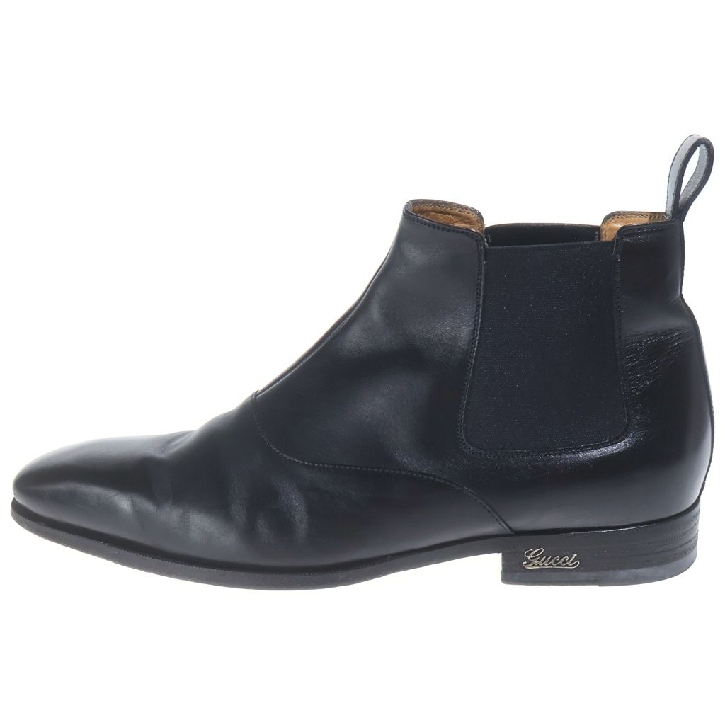 Gucci Logo Leather Side Gore Boots Black