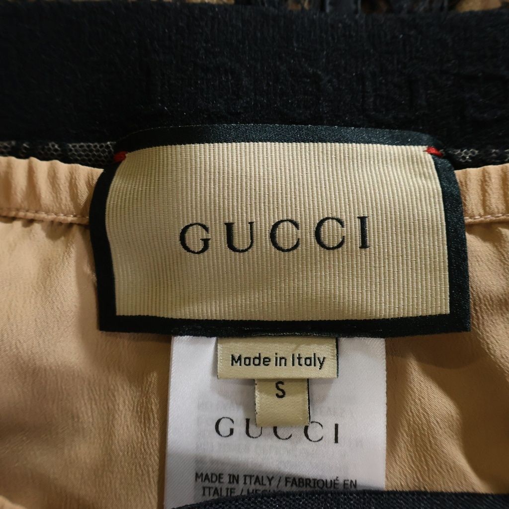 Gucci 22 AW GG Net Lace Trim Long Skirt Togo Cotton Black Beige — view 7