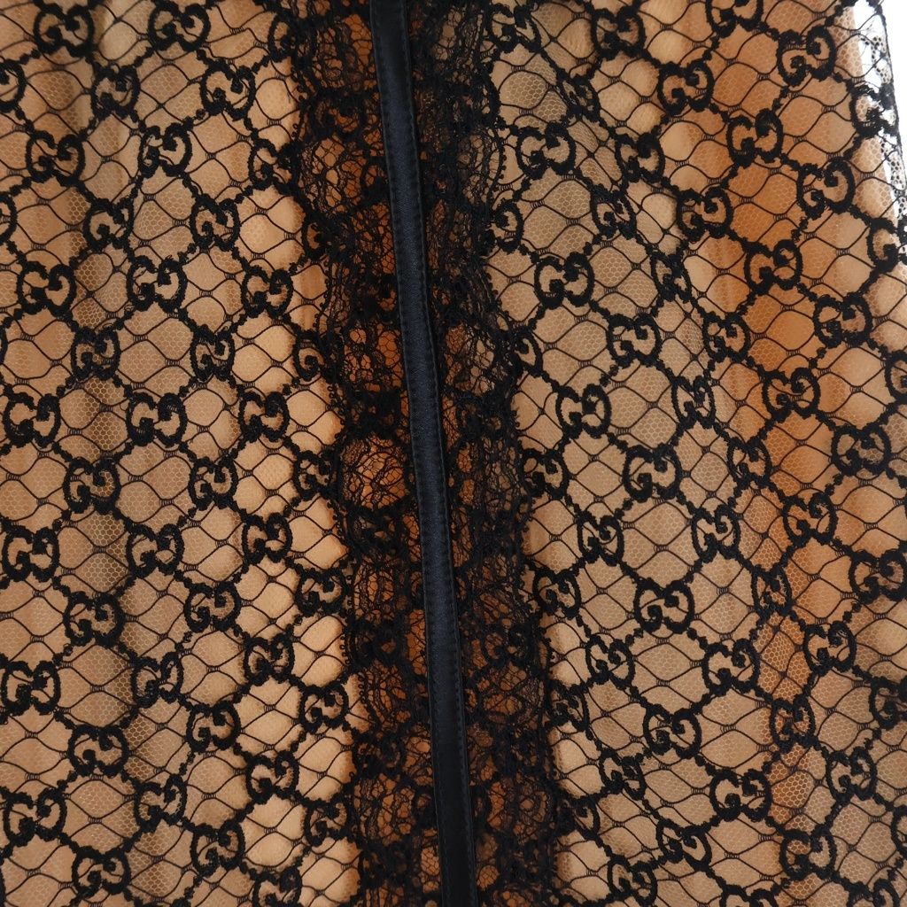 Gucci 22 AW GG Net Lace Trim Long Skirt Togo Cotton Black Beige — view 5