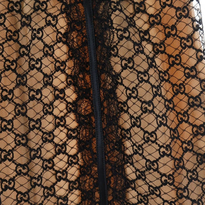 Gucci 22 AW GG Net Lace Trim Long Skirt Togo Cotton Black Beige — view 5