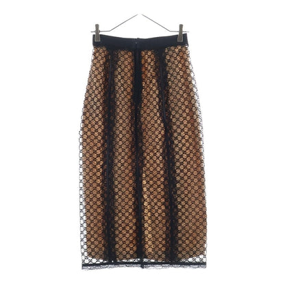 Gucci 22 AW GG Net Lace Trim Long Skirt Togo Cotton Black Beige — view 2