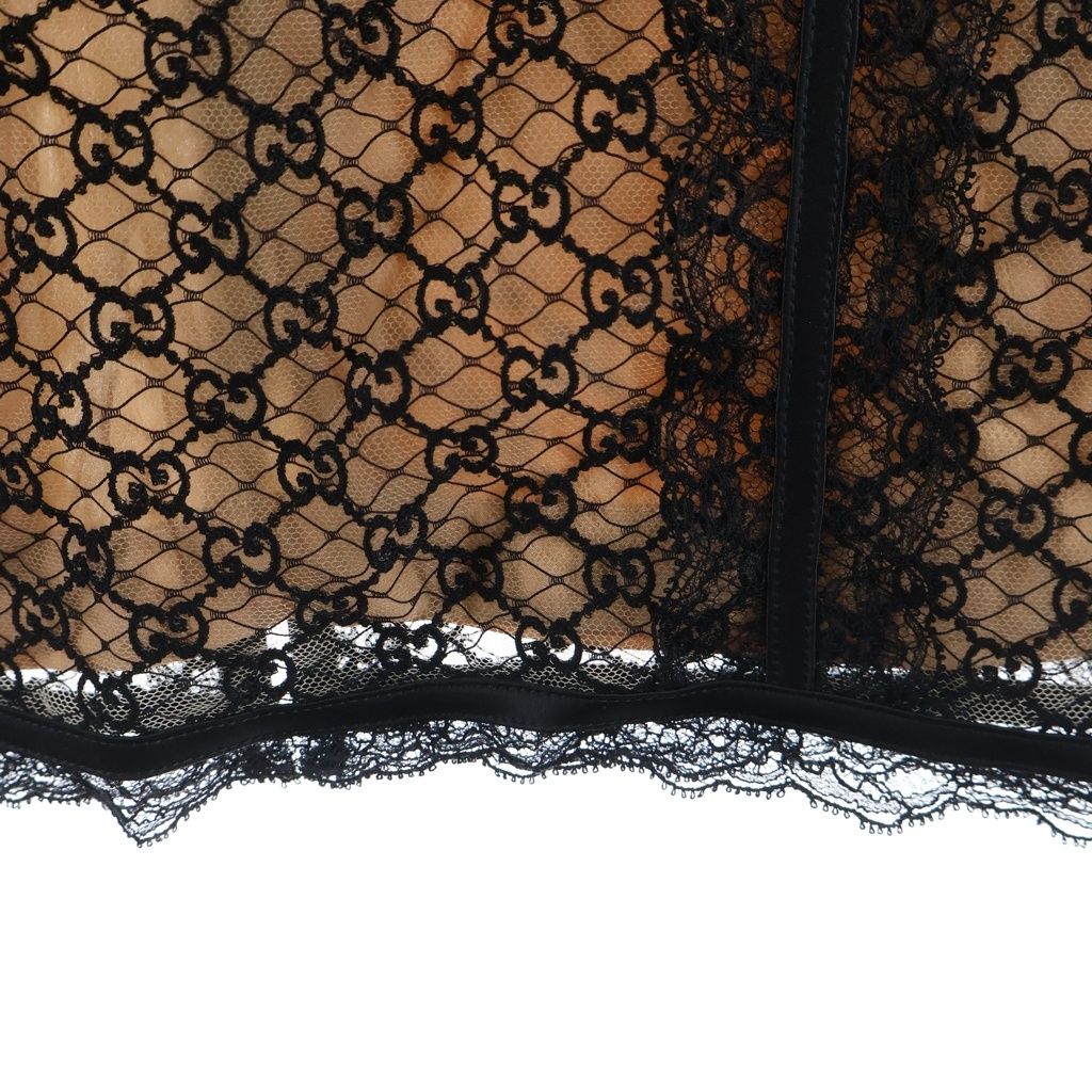 Gucci 22 AW GG Net Lace Trim Long Skirt Togo Cotton Black Beige — view 6