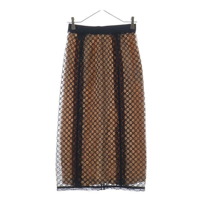 Gucci 22 AW GG Net Lace Trim Long Skirt Togo Cotton Black Beige