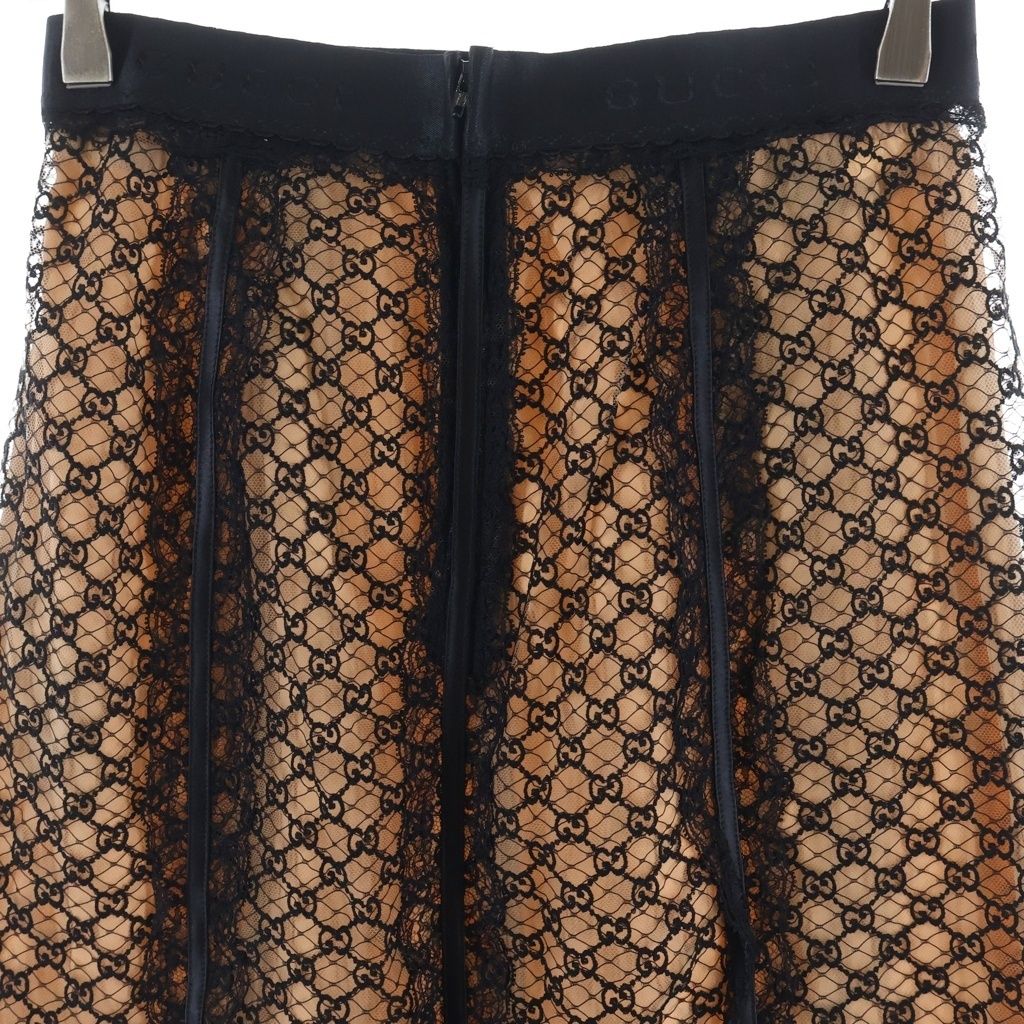 Gucci 22 AW GG Net Lace Trim Long Skirt Togo Cotton Black Beige — view 4