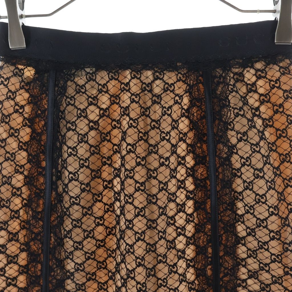 Gucci 22 AW GG Net Lace Trim Long Skirt Togo Cotton Black Beige — view 3
