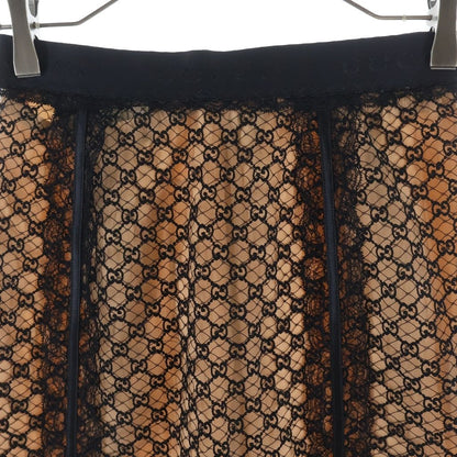 Gucci 22 AW GG Net Lace Trim Long Skirt Togo Cotton Black Beige — view 3