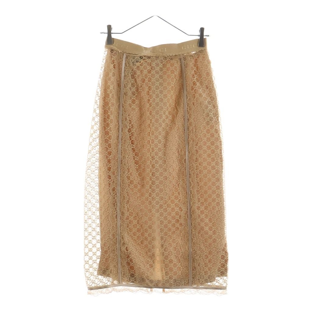 Gucci 22 AW GG Net Lace Trim Long Skirt Togo Cotton Beige