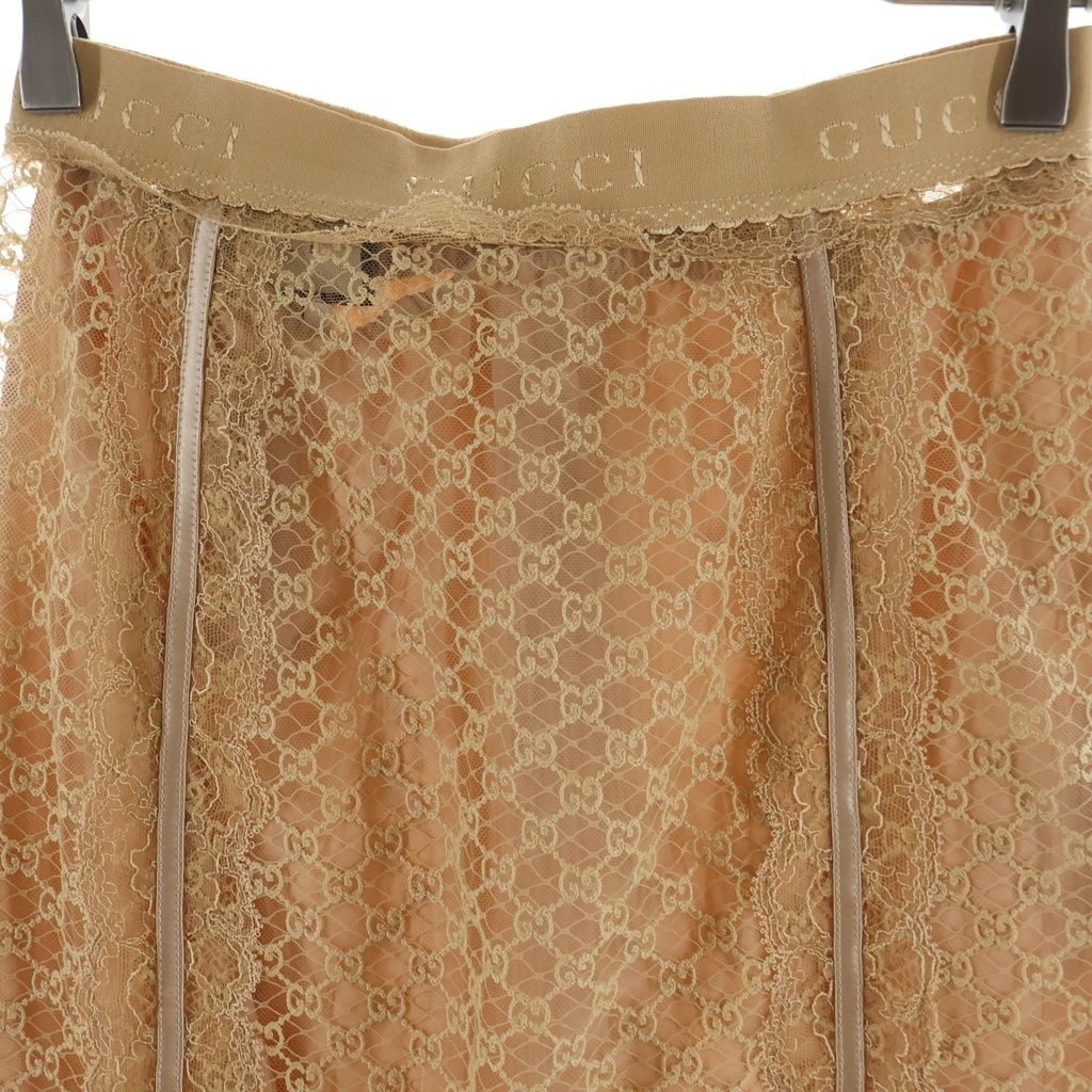 Gucci 22 AW GG Net Lace Trim Long Skirt Togo Cotton Beige — view 3