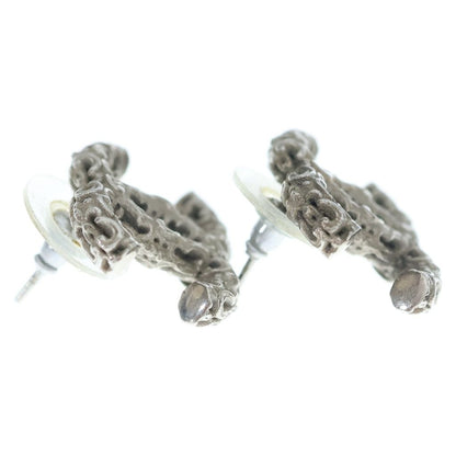 Chanel CC Logo Stud Earrings Silver — view 4