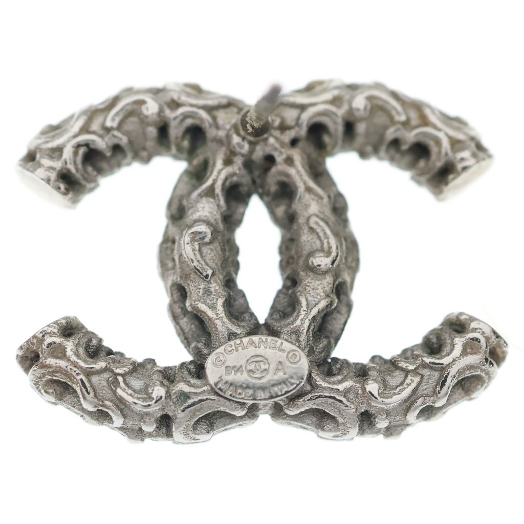Chanel CC Logo Stud Earrings Silver — view 5