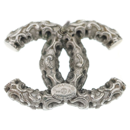Chanel CC Logo Stud Earrings Silver — view 5