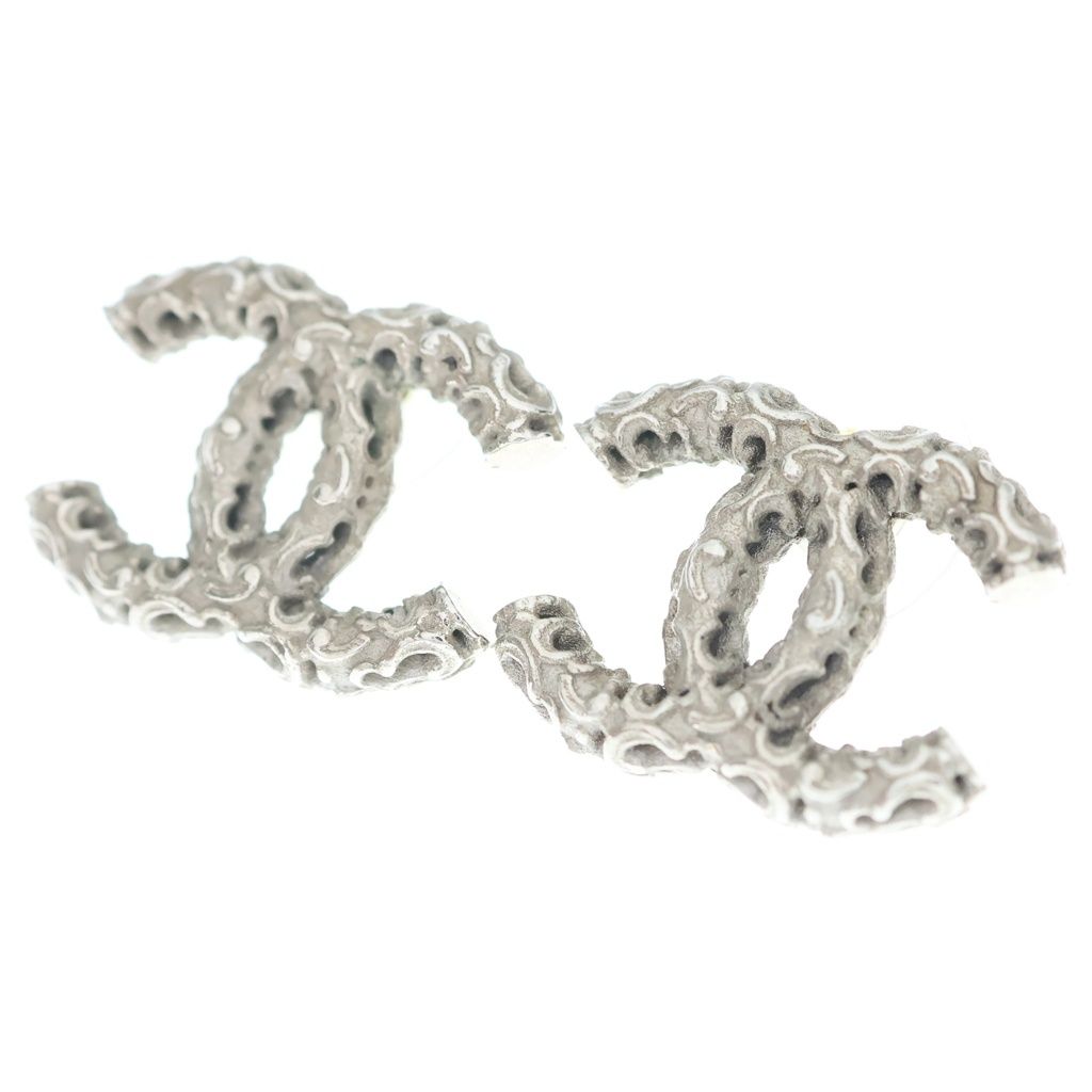 Chanel CC Logo Stud Earrings Silver