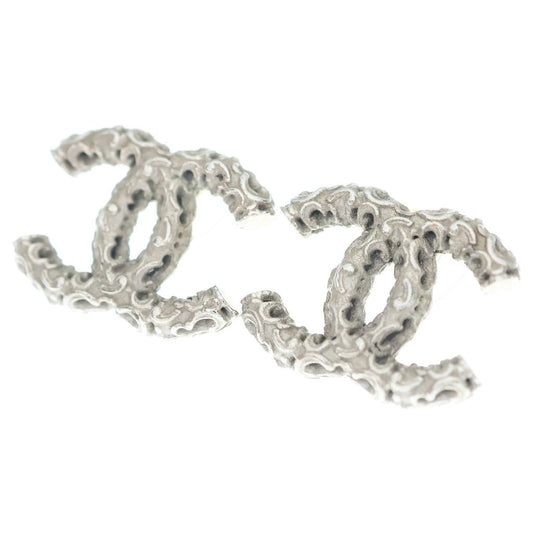 Chanel CC Logo Stud Earrings Silver