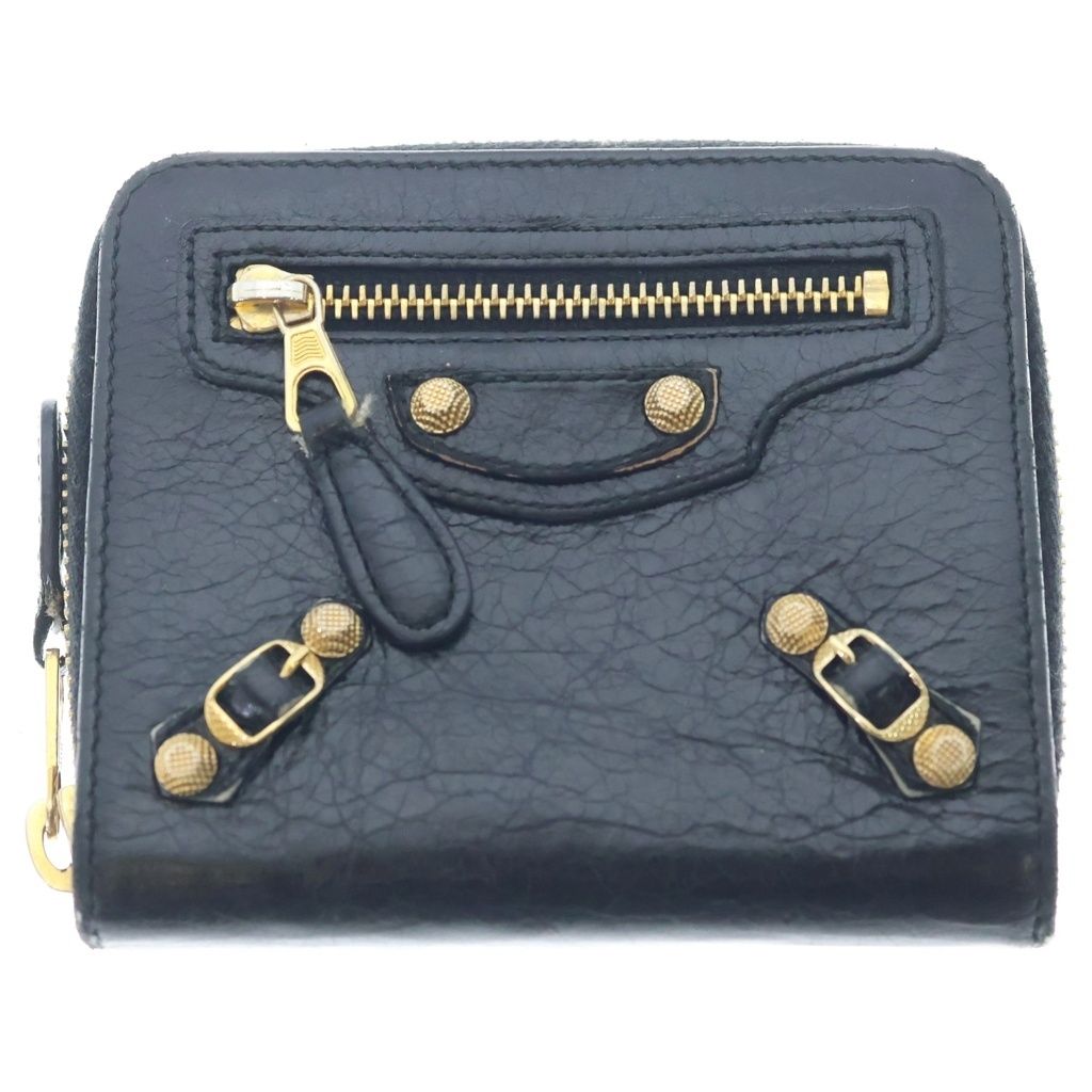 Balenciaga City Zip Around Compact Wallet Black Gold