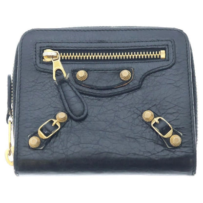 Balenciaga City Zip Around Compact Wallet Black Gold