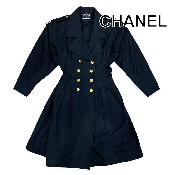 Chanel CC Logo Gold Button Vintage Dress 40 Black