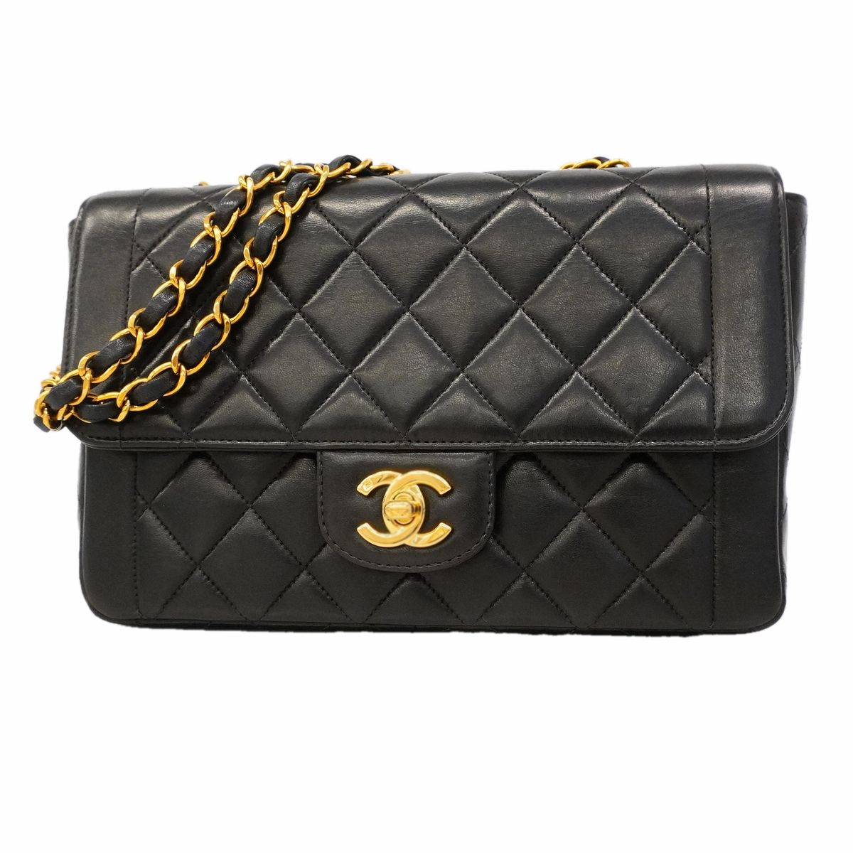 Chanel Shoulder Bag Quilted Lambskin Black Gold