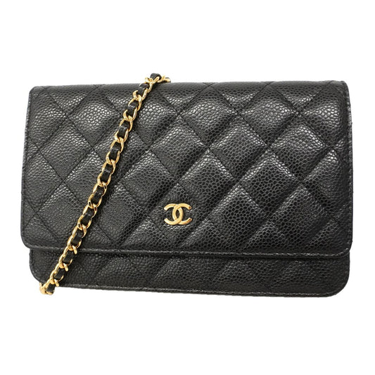 Chanel Wallet on Chain Quilted Caviar Leather Black Gold
