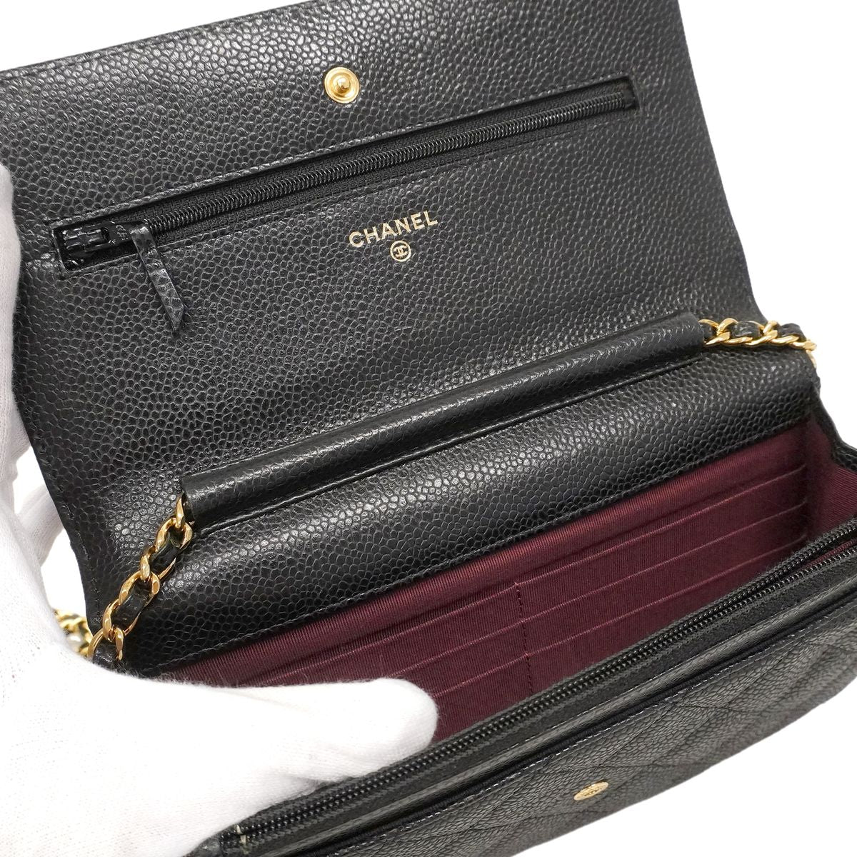 Chanel Wallet on Chain Quilted Caviar Leather Black Gold — view 4