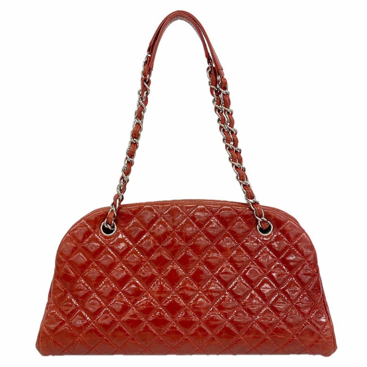 Chanel Shoulder Bag Quilted Leather Red Silver