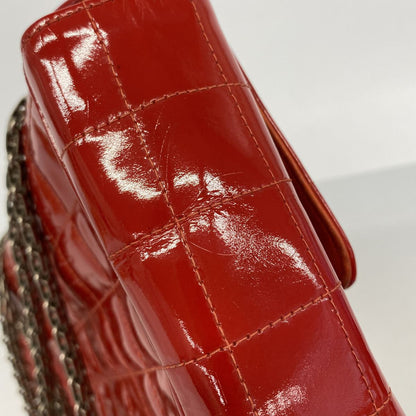 Chanel Shoulder Bag 2.55 Choco Bar Patent Leather Red Silver — view 6