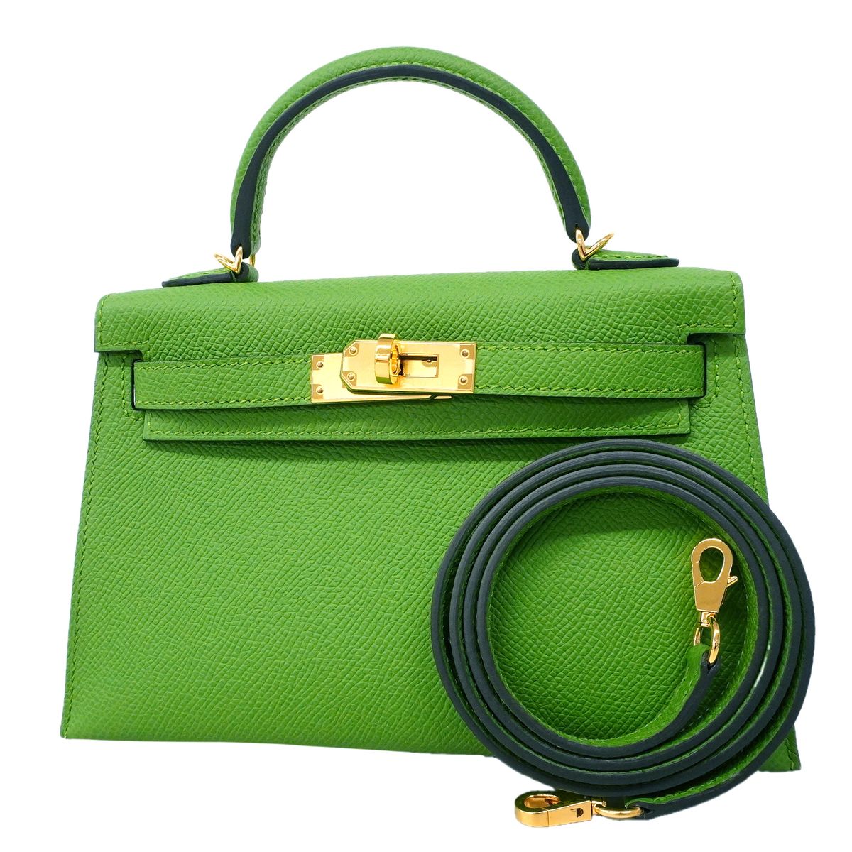 Hermes Handbag Mini Kelly 2 Veau Epsom Vert Yucca Gold 2-Way Bag