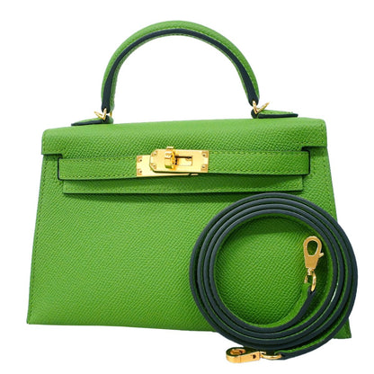 Hermes Handbag Mini Kelly 2 Veau Epsom Vert Yucca Gold 2-Way Bag
